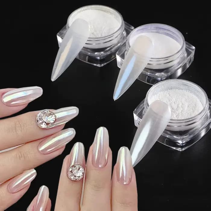 1-6 Boîtes de Poudre à Ongles Effet Miroir Perle Clair de Lune, Paillettes Blanches Fines, Pigment Effet Métallique, Gel Polish Chrome Holographique