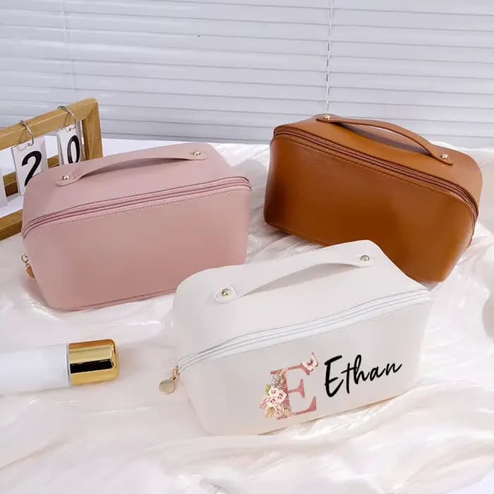 Trousse de Toilette Florale Personnalisée avec Initiales