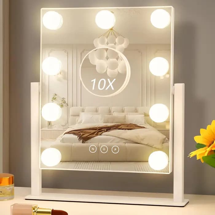 Miroir de maquillage avec éclairage, miroir de beauté avec 3 modes d'éclairage couleur, grossissemen