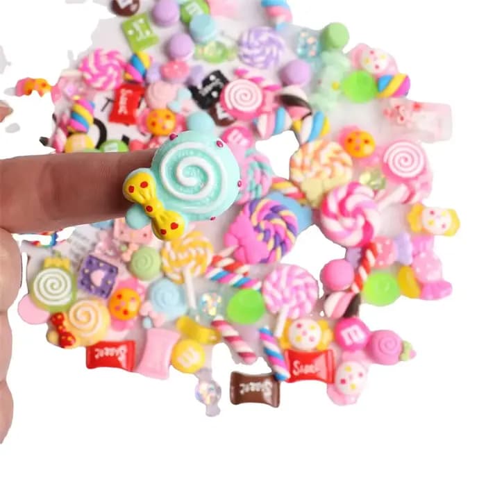 Breloques multi-formes Kawaii pour Nail Art, 20 pièces, bonbons sucrés, ours gommeux, sucette en rés