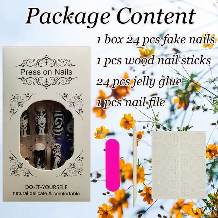 Conseils français presse sur ongles longs faux ongles noir blanc Anime bande dessinée conception cou