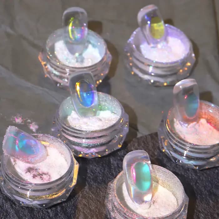 Paillettes pour ongles Aurora glace Transparent Laser magique Aurora arc-en-ciel miroir Gel Pigment