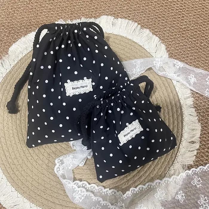 Trousse de Toilette de Voyage Grande Capacité à Cordon de Serrage à Pois