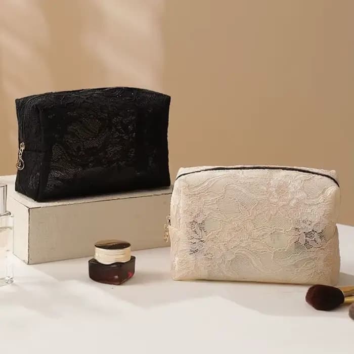 Trousse de maquillage en maille de dentelle pour femmes