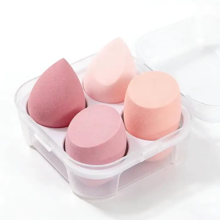 Ensemble de 4 éponges de maquillage roses - Éponges de mélange sans latex avec étui, pour liquides/c