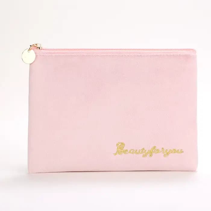 Trousse de maquillage en velours avec fermeture éclair pour femme