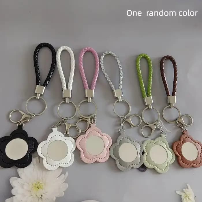 Miroir de maquillage en forme de fleur en cuir PU, rond, Ultra-fin, léger, cosmétique, Portable, Min
