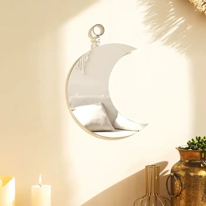 Miroir de maquillage lune doré en acrylique