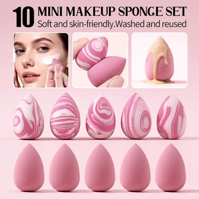 Ensemble de 10 mini éponges de maquillage roses