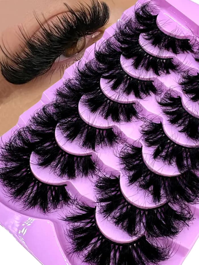 7 paires de Faux cils 3D en Faux vison