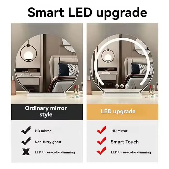 LED demi-circulaire éclairé miroir de maquillage avec contrôle tactile rotatif