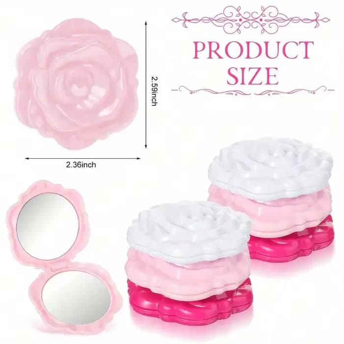 Miroir de maquillage à fleurs roses portable et pliable