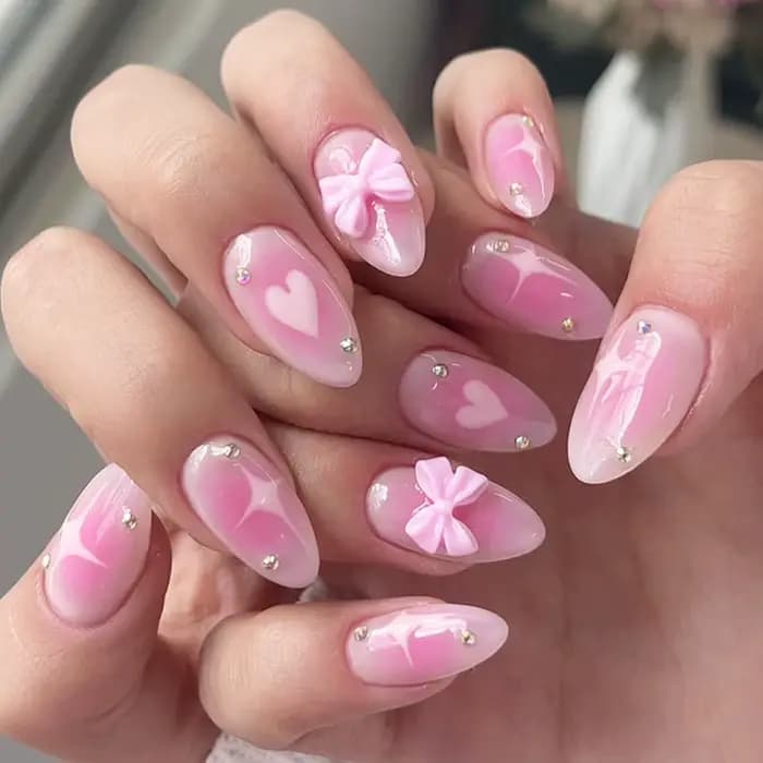 Presse française blanche sur les ongles, modèles de nœud papillon 3D, couleur chair, faux ongles por