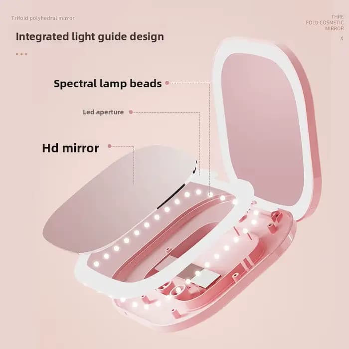 Miroir de maquillage LED pliable portable avec lumière