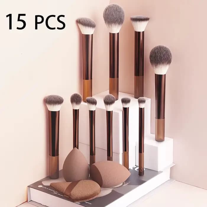 Ensemble de 15 pinceaux de maquillage professionnels avec manche ergonomique et poils doux