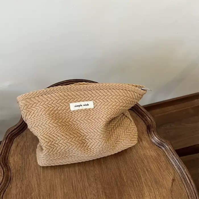 Trousse de maquillage en tissu tissé pour femmes, couleur unie, petit organisateur, pochette à cosmétiques, sac de rangement de toilette à fermeture éclair de grande capacité