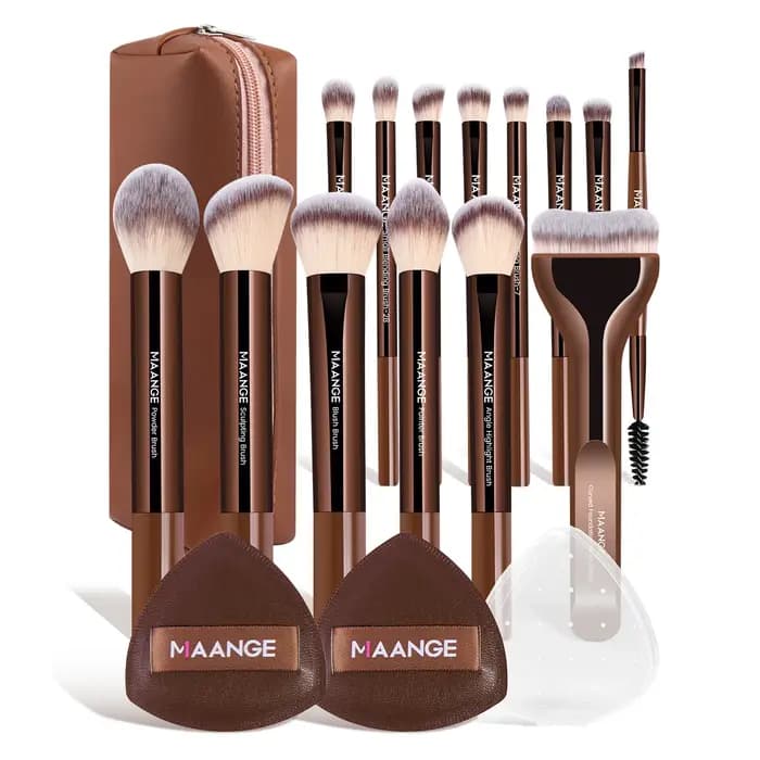 MAANGE – 14 pinceaux de maquillage avec 2 houppettes à coussin d'air