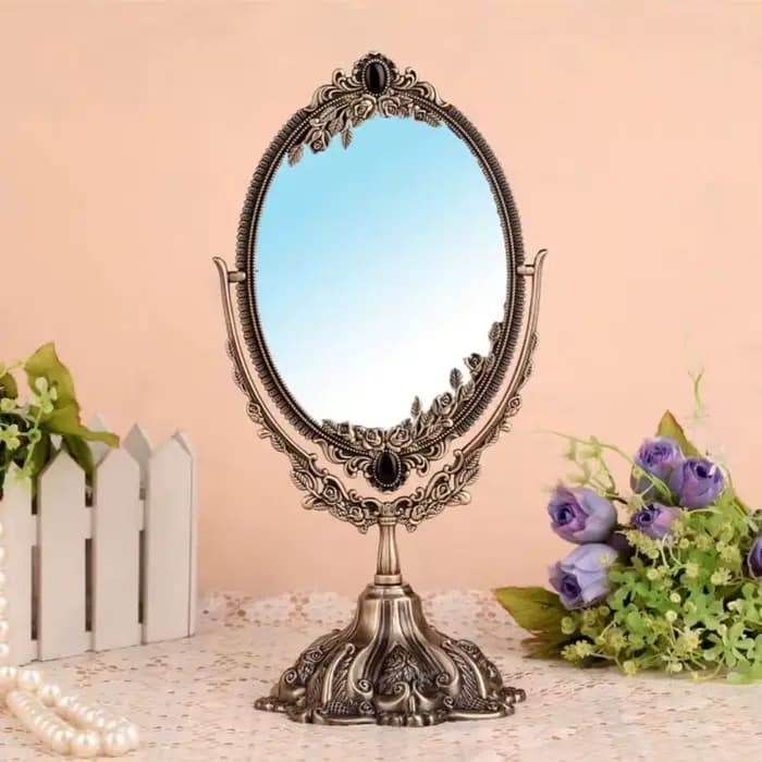 Miroir décoratif européen en Bronze, miroir de maquillage Double face en métal rétro pour bureau, do