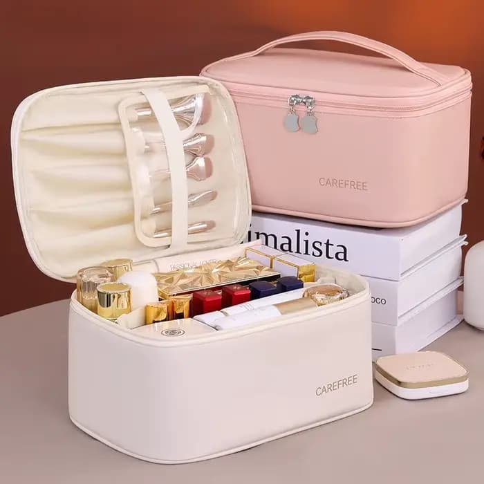 Trousse de maquillage de luxe en PU pour femme – Organisateur de cosmétiques de voyage avec fermeture à glissière