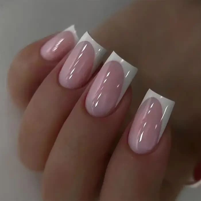 Faux ongles français en acrylique à couverture complète pour filles, faux ongles carrés courts, rose