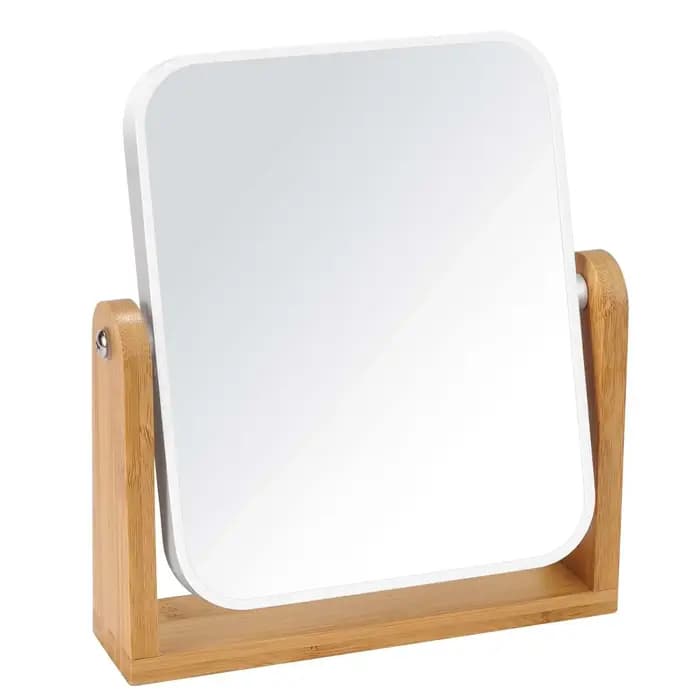 Miroir de maquillage de vanité avec support en bambou
