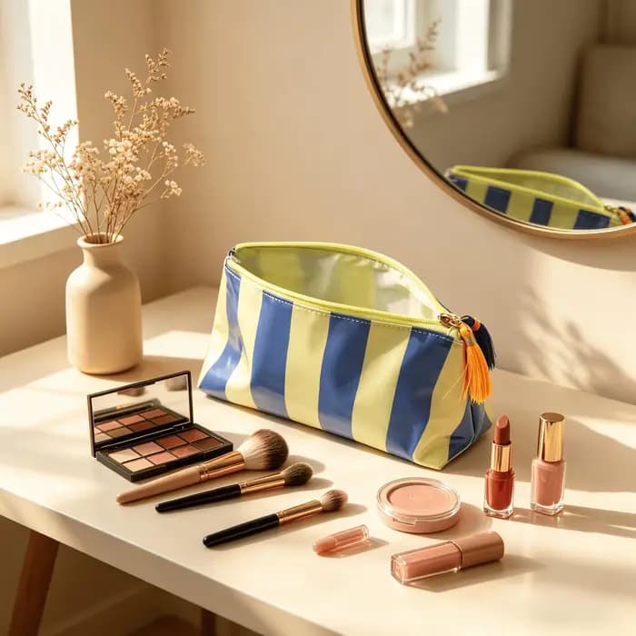 Trousse de Toilette Rayée Grande Capacité pour Femme