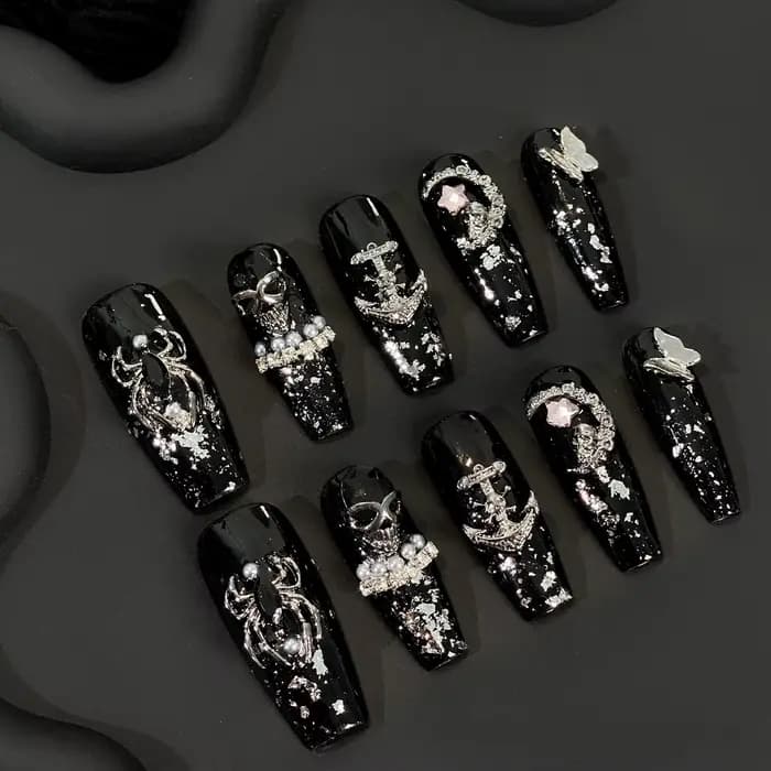 (10 pièces) ton noir lisse associé à des détails gothiques frappants, adapté aux amateurs de style d