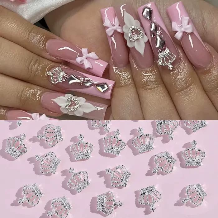 Breloques pour ongles, Design couronne, avec strass, accessoires pour Nail Art, fournitures pour fem