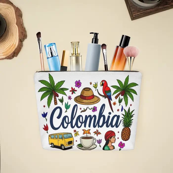 Trousse de maquillage avec imprimé collection d'éléments culturels colombiens