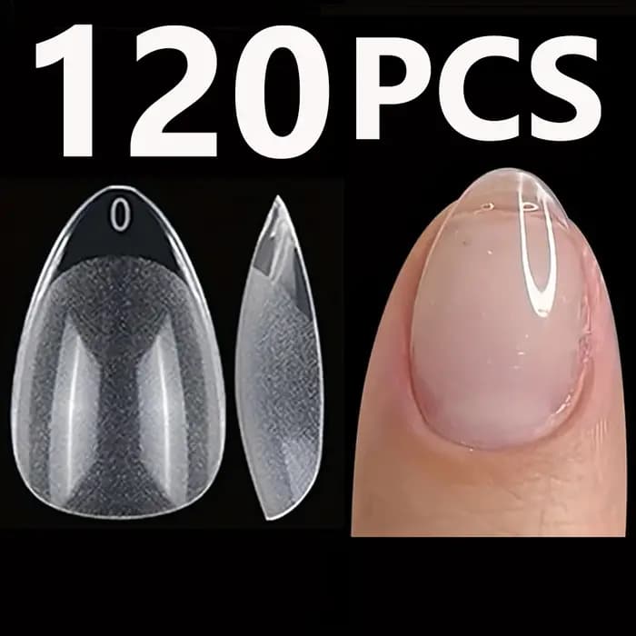 120PCS-Faux ongles courts semi-givrés en amande – parfaits pour la conception