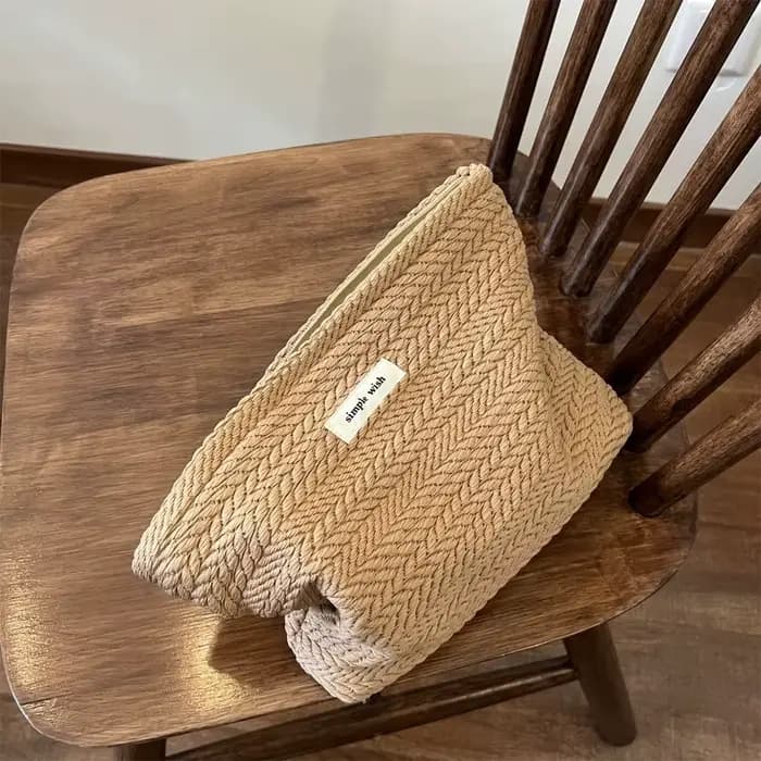 Trousse de maquillage en tissu tissé pour femmes