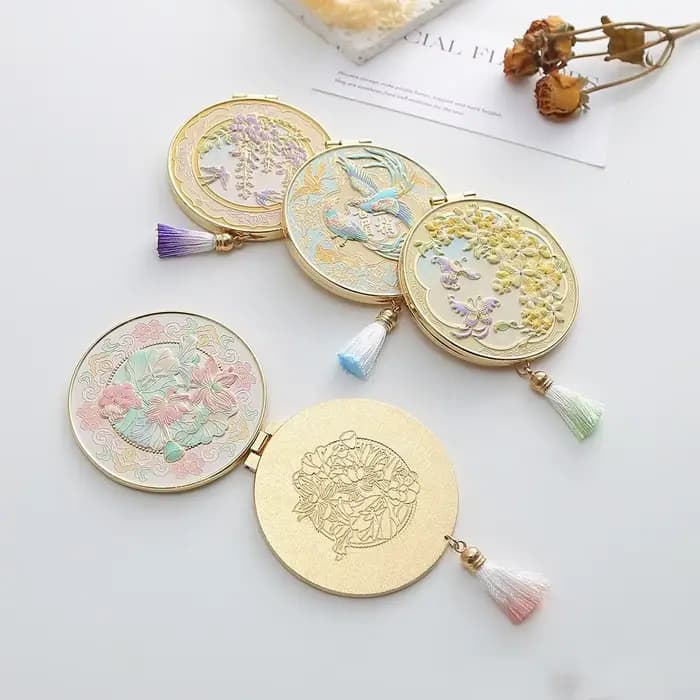 Miroir de maquillage pliant en métal pour femmes