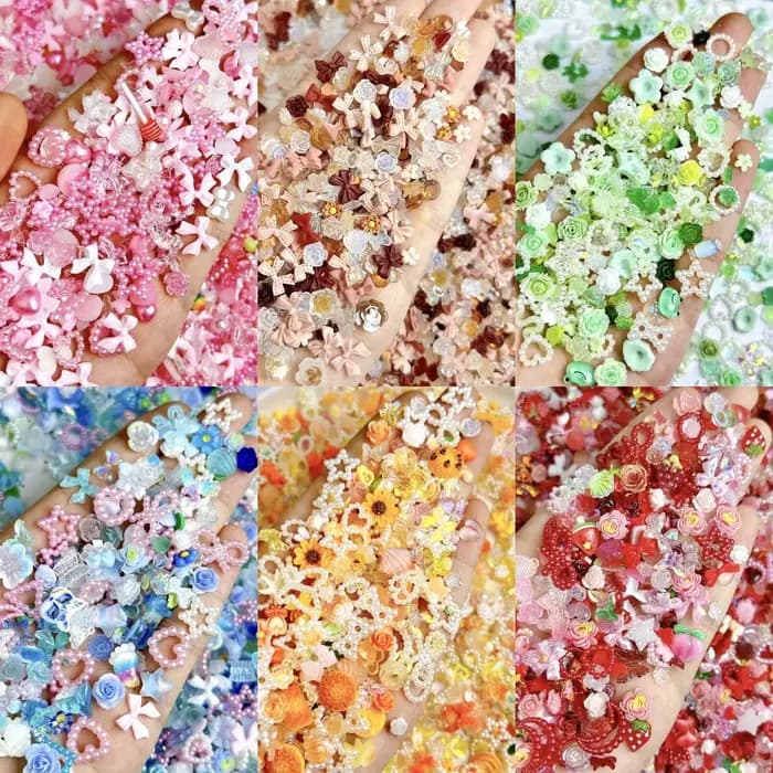 Breloques à ongles en résine hybride, mélange aléatoire, nœud, cœur, fleur, étoile évidée, strass si