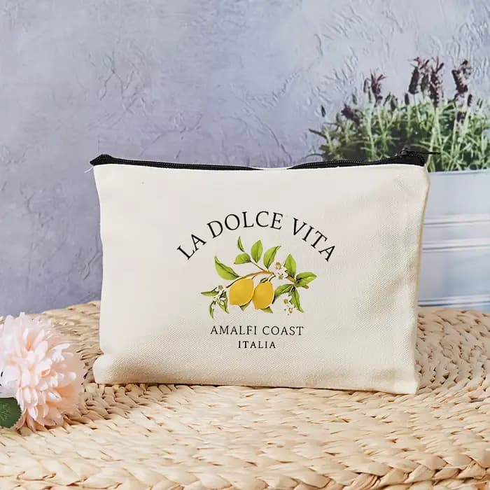 La Dolce Vita Amalfi Coast Italy trousse de toilette avec fermeture éclair élégant blanc organisateur de voyage