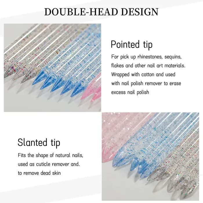 Bâton de paillettes en cristal réutilisable, Double extrémité, outil de retrait de cuticules, stylo