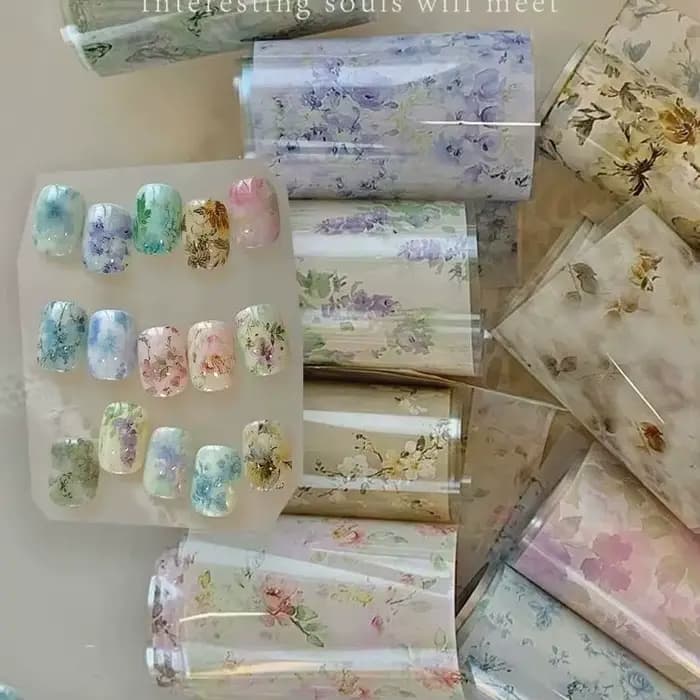 10 rouleaux à carreaux mille oiseaux arc étoiles feuilles à ongles papier de transfert Nail Art auto