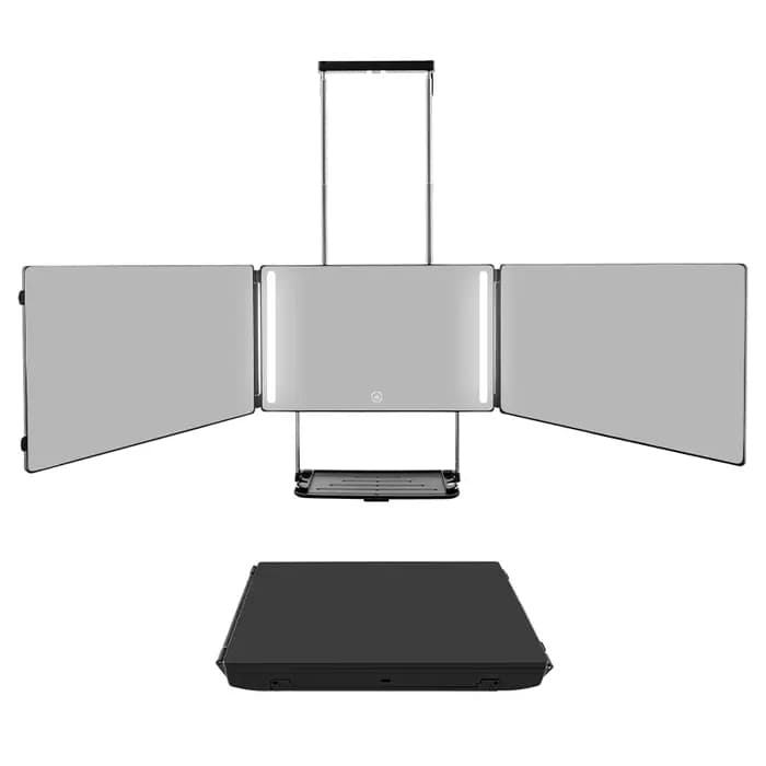 Miroir de maquillage LED MissMeeca à 3 volets avec plateau