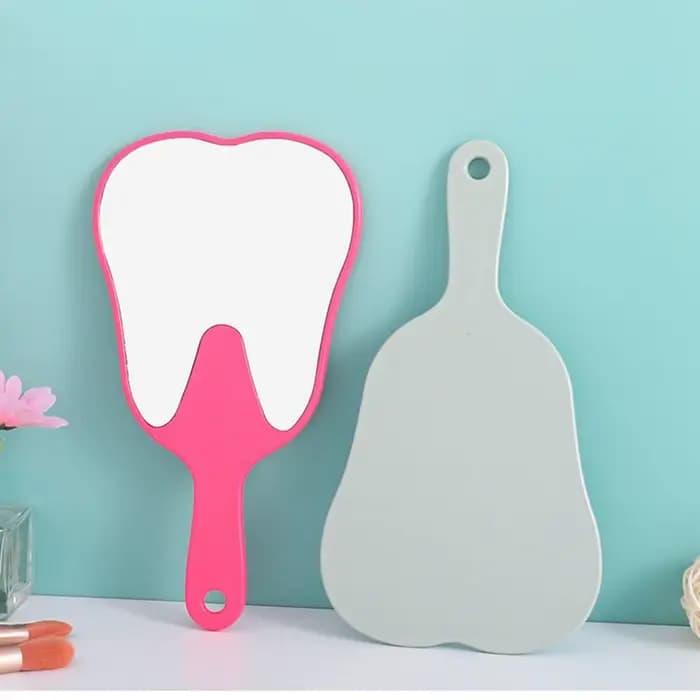 Miroir de maquillage haute définition en forme de dent avec poignée