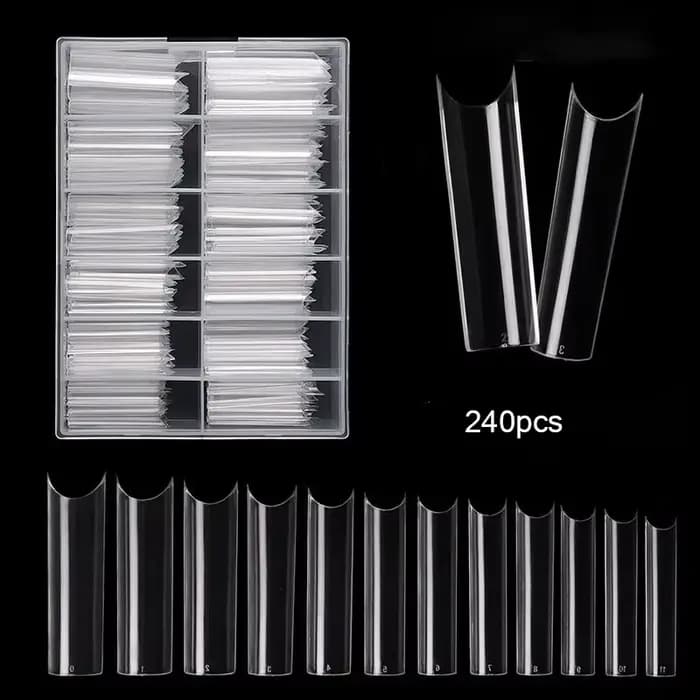 Faux ongles extra droits média, 240 pièces/boîte, longs, carrés, courbés, en ABS, N64.C, pour salon