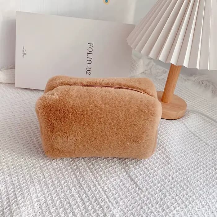 Sacs de maquillage en fourrure pour femmes, sac à cosmétiques de voyage souple, étui de rangement po