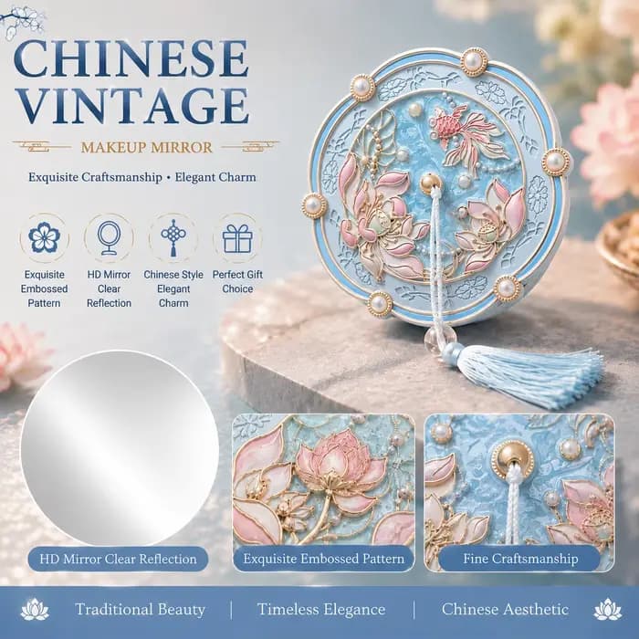 Miroir de maquillage de style chinois ancien