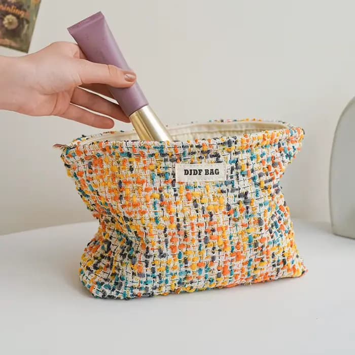 Sac à cosmétiques en peluche jaune pour femmes