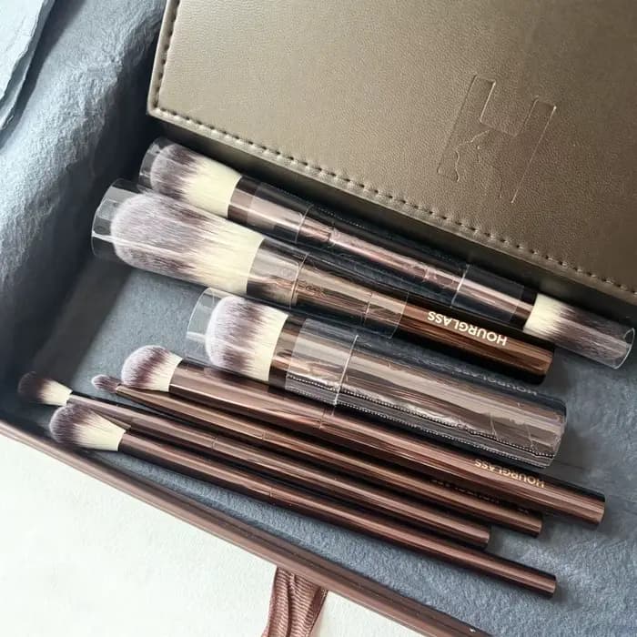 Ensemble de pinceaux de maquillage végétaliens sablier, 7 pièces, poils synthétiques de haute qualité, manche en métal, Kit de pinceaux cosmétiques de voyage avec boîte de pochette