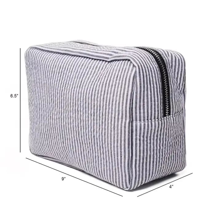Trousse de maquillage personnalisée Seersucker – Nom brodé