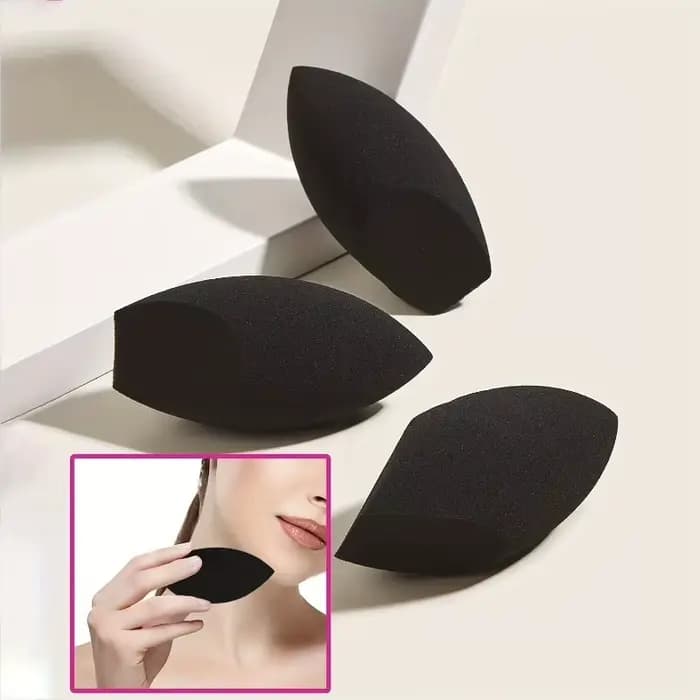 Lot de 3 éponges de maquillage premium sans latex pour une application impeccable - Éponge noire en forme d'œuf pour
