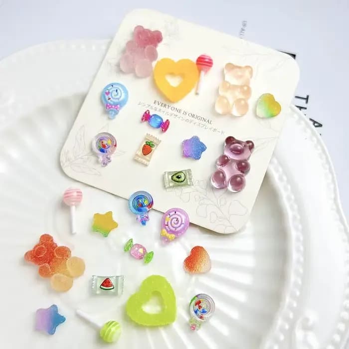 Breloques à ongles en résine colorées mélangées, sucette de simulation, ours GUNIBear, série de bonb