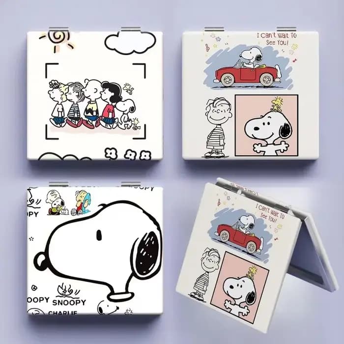 Snoopys miroir de maquillage de dessin animé mignon Mini miroirs à main pliants Portable étudiant filles carré petit