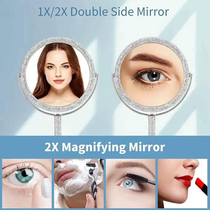 Miroir de maquillage de luxe en strass