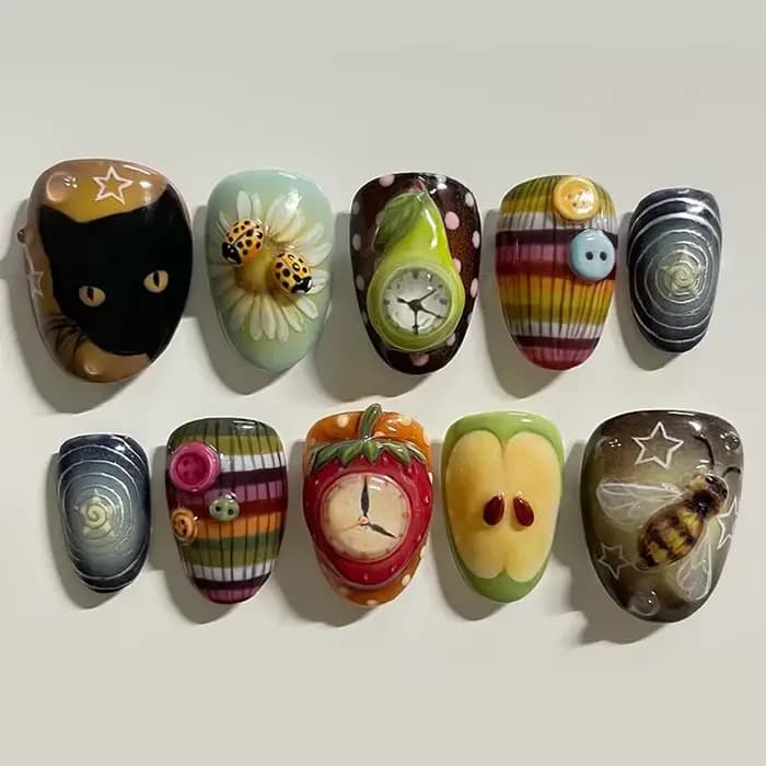 24 pièces longues amande presse sur ongles Anime modèle couverture complète