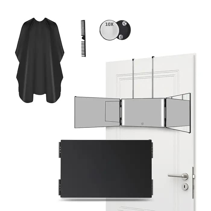 Miroir de maquillage 3 voies pour une coupe de cheveux automatique rechargeable 360 °